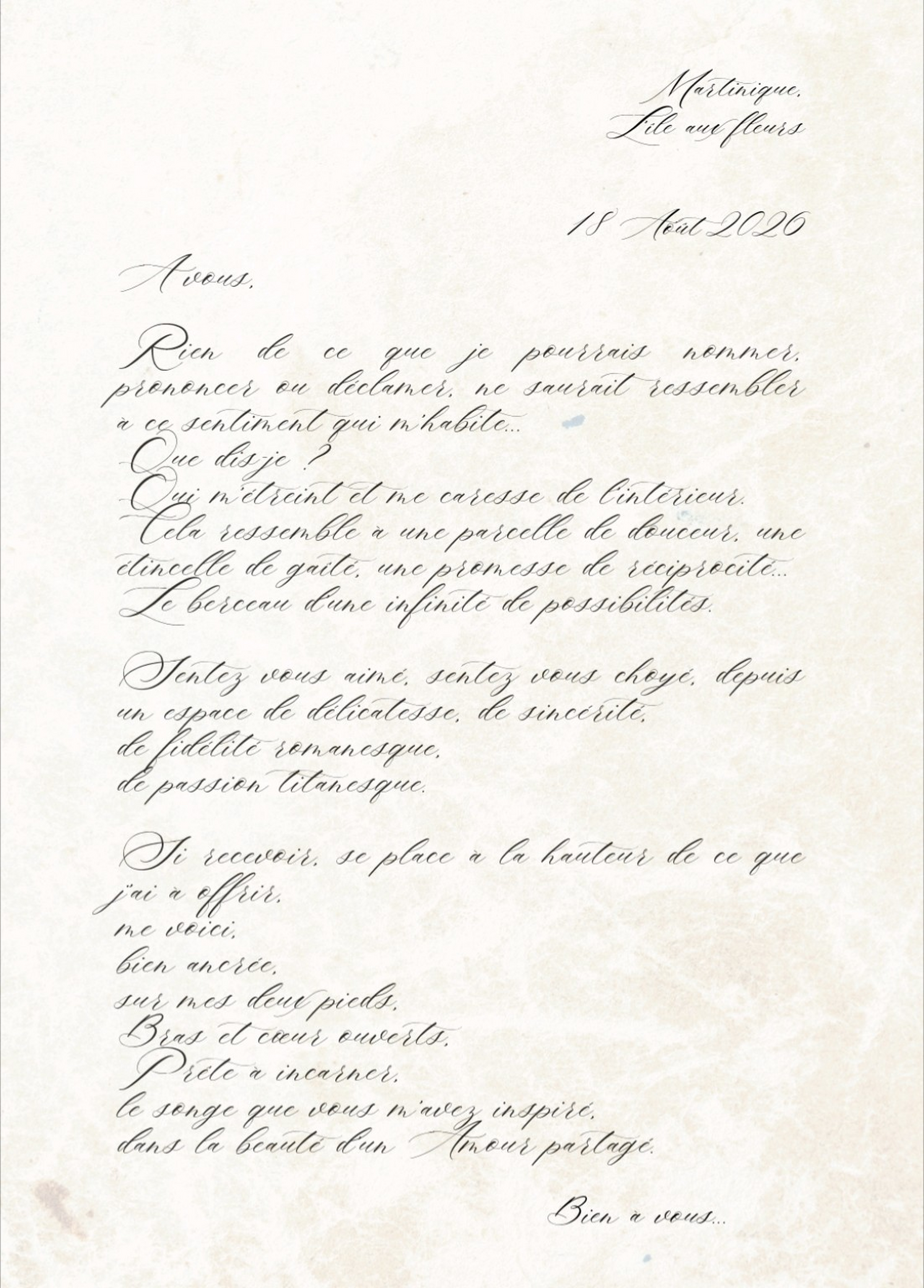 Lettre manuscrite anonyme écrite en Martinique